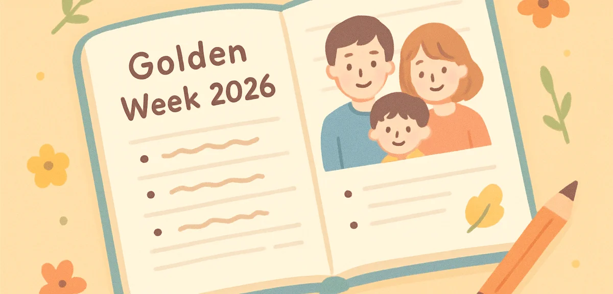 Notebook with handwritten reflection notes about Golden Week 2026 experiences, organized journaling 