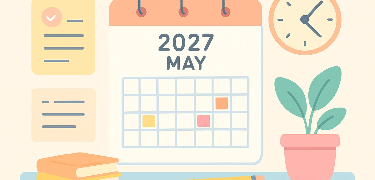 Calendar showing 2027 May with planning notes, looking ahead to next year, organized planning worksp