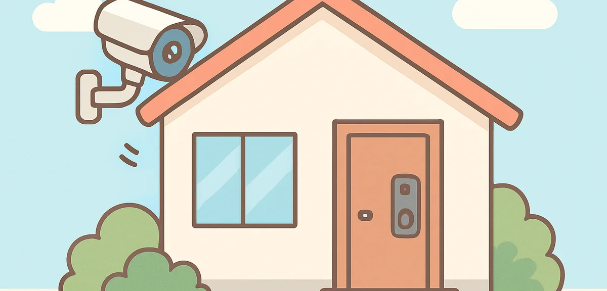 Modern Japanese house with security camera and door lock visible, residential security concept