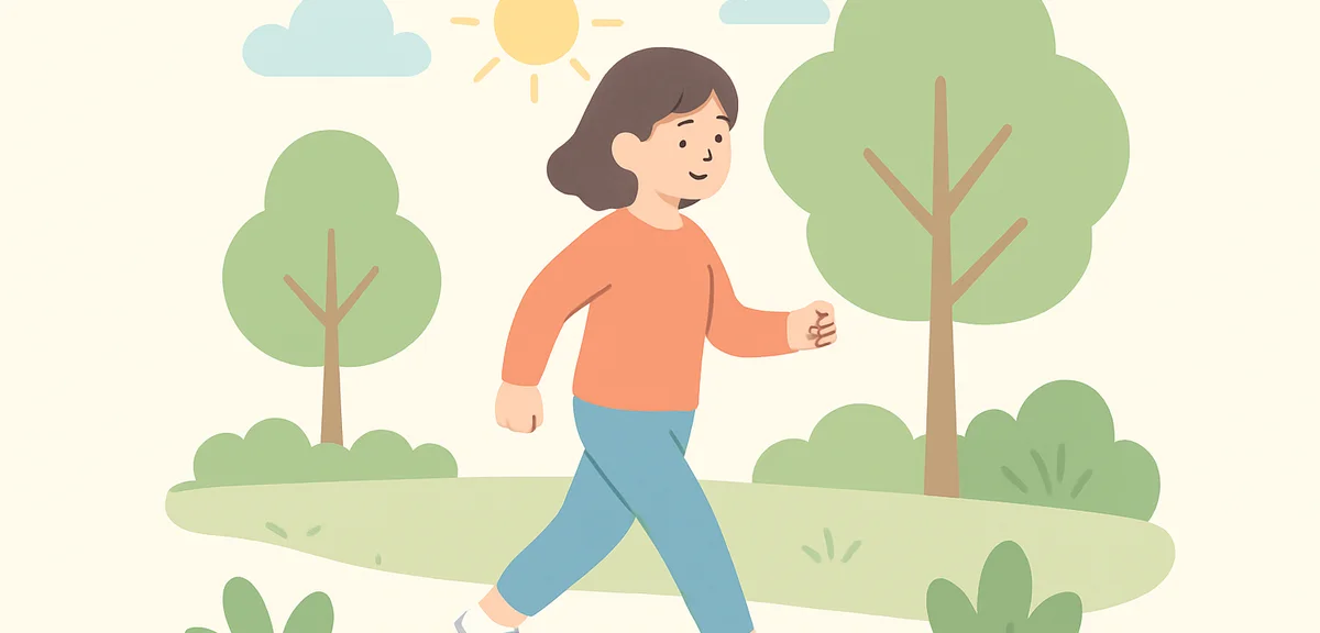 Person walking outdoors for light exercise, refreshing morning routine, peaceful park scene