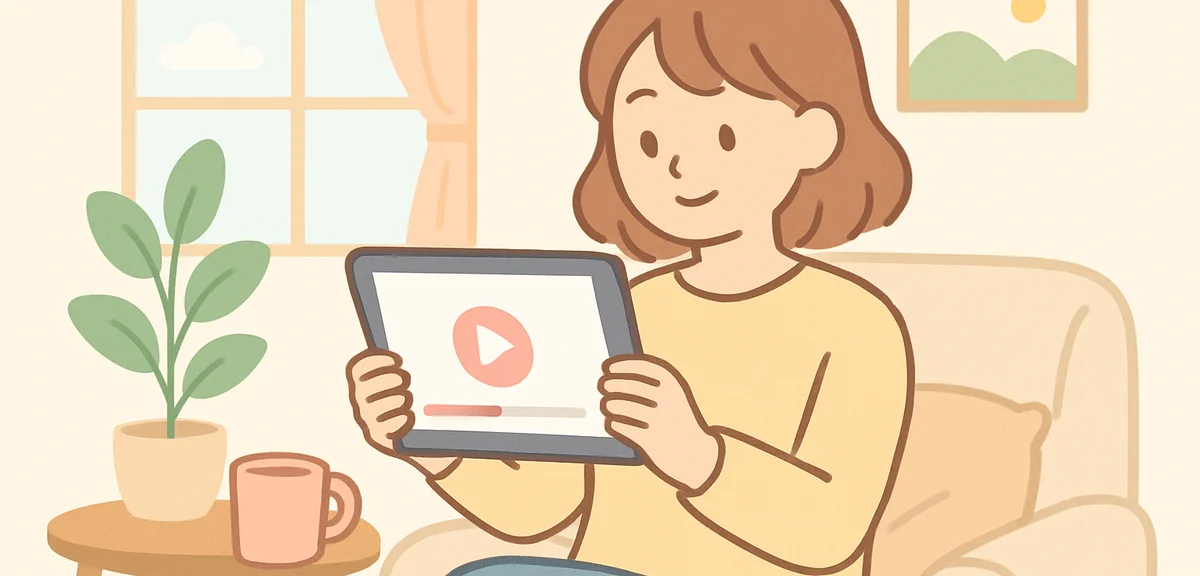 Person watching streaming content on tablet at home with comfortable atmosphere