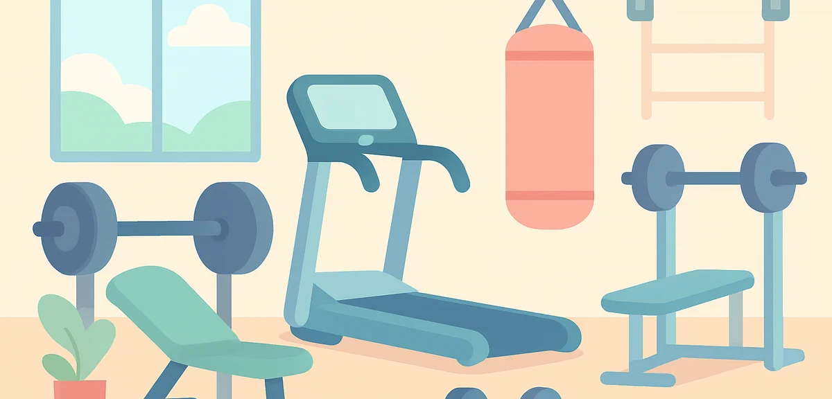 Workout gym interior with various equipment, modern fitness facility scene