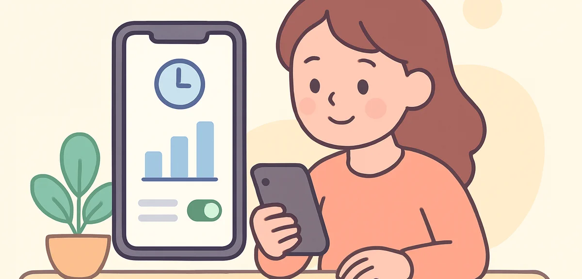 Smartphone displayed on table with screen time settings, digital wellness concept