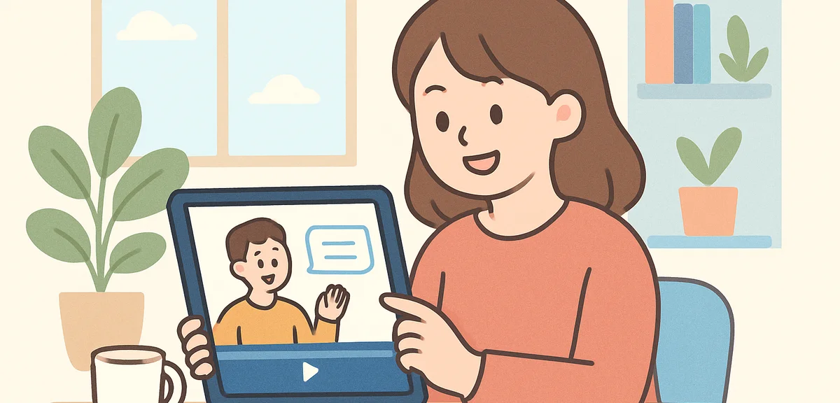 Person attending online course on tablet at home, modern learning environment