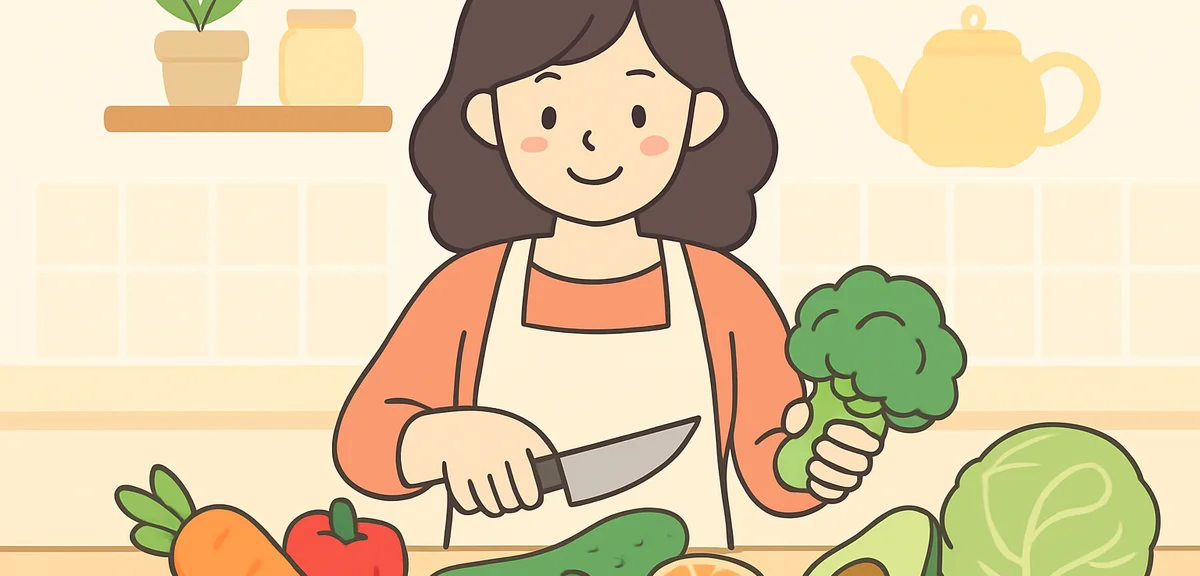 Fresh vegetables and fruits on kitchen counter, healthy eating preparation