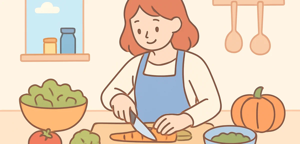 Person preparing meal at home with whole foods, mindful cooking scene