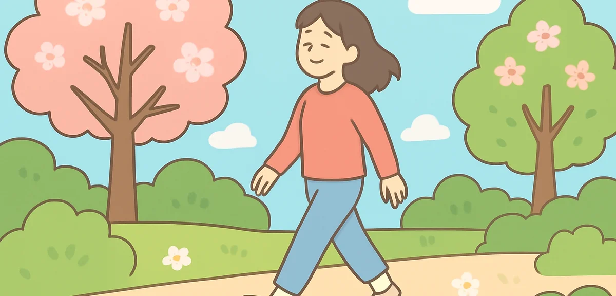 Person walking in spring park enjoying fresh air, peaceful nature recovery
