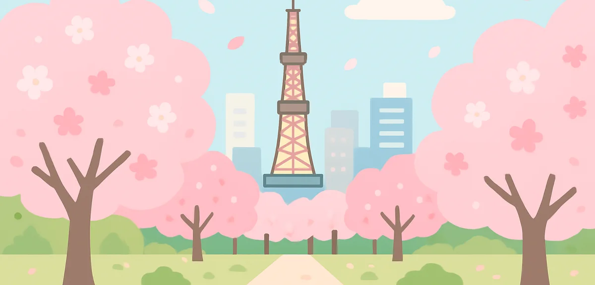 Sapporo Odori Park with cherry blossoms and city skyline, vibrant Hokkaido spring