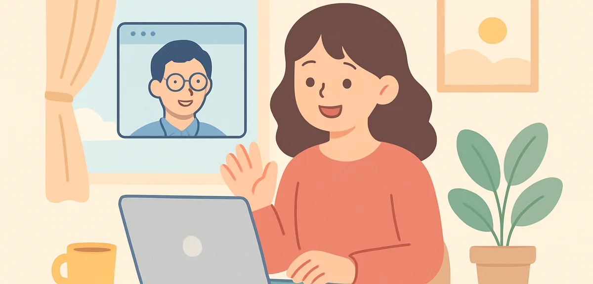Person on video conference call from home, modern remote collaboration
