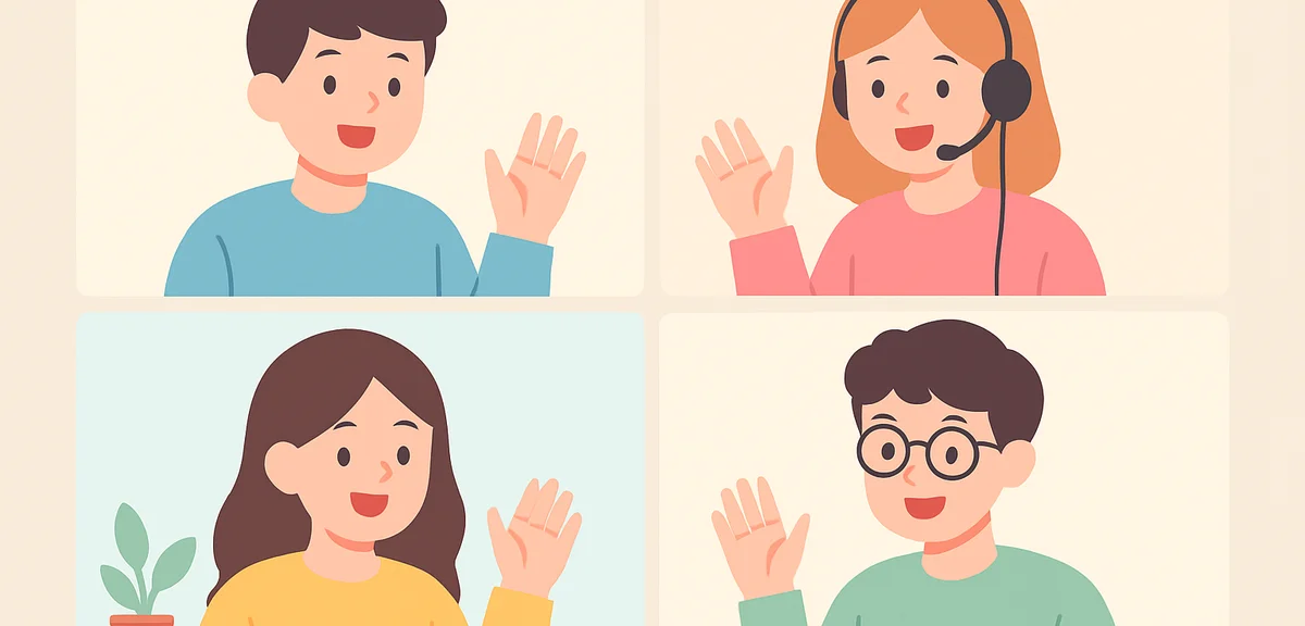 Online video conference scene with multiple participants, modern remote meeting