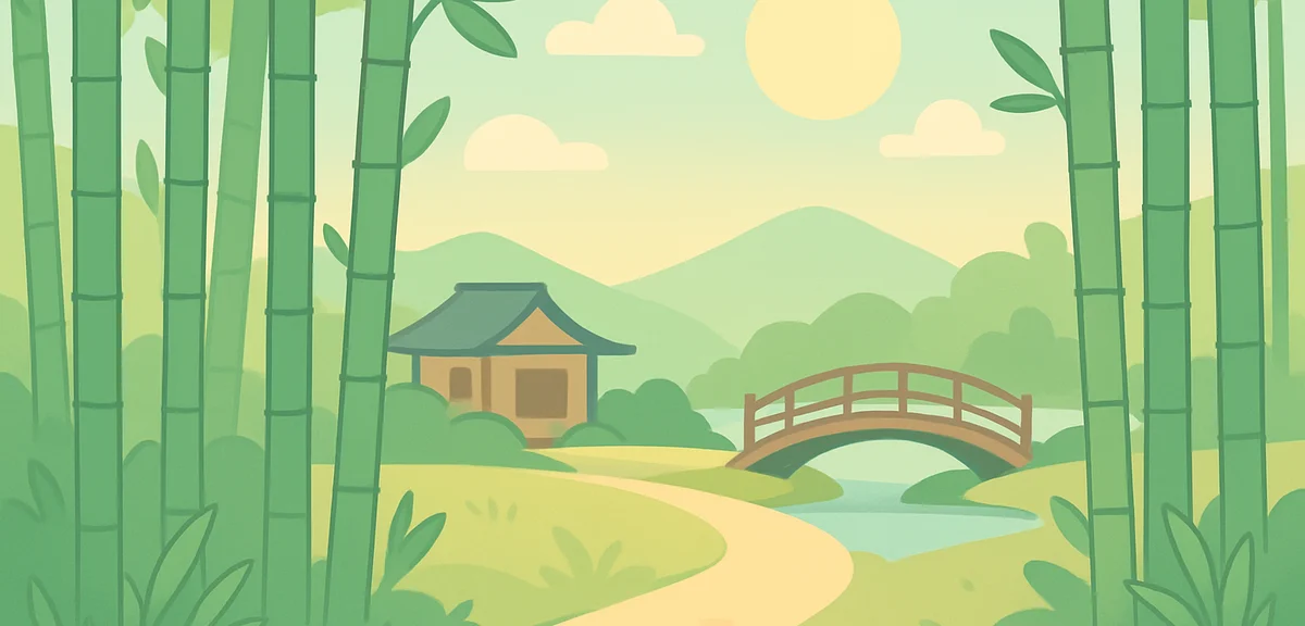 Kyoto Arashiyama bamboo grove with morning sunlight, peaceful traditional landscape