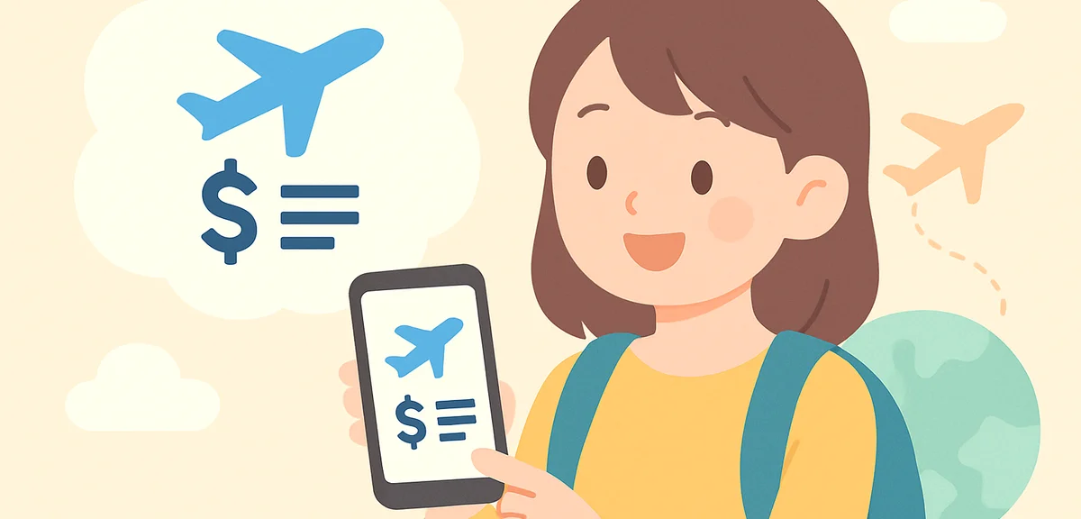 Person checking flight prices on smartphone, budget travel planning