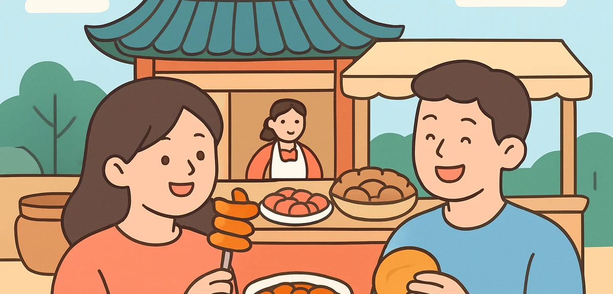 Traditional Korean street food in Seoul, vibrant Asian travel scene