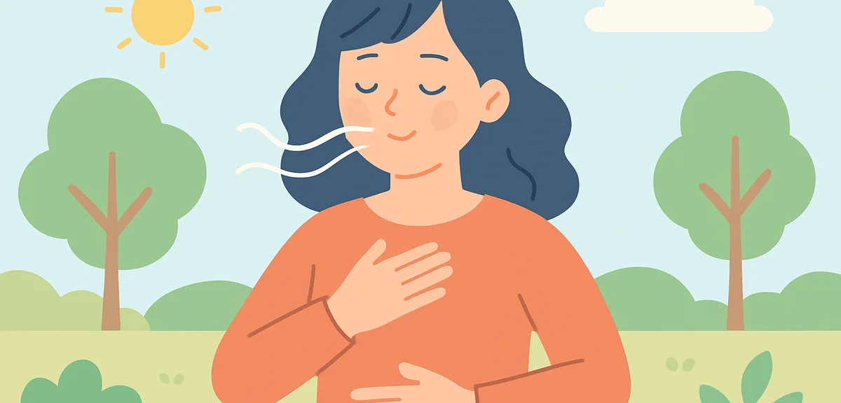 Person doing breathing exercise in park during morning, outdoor mindfulness
