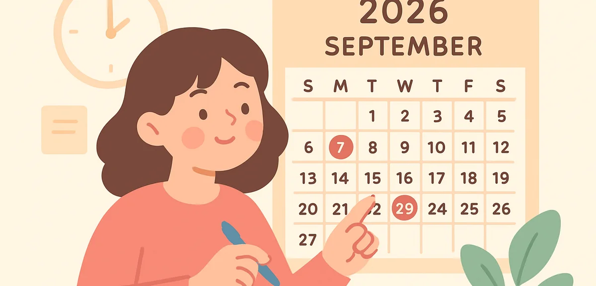 Calendar showing September 2026 with holidays marked, planning concept