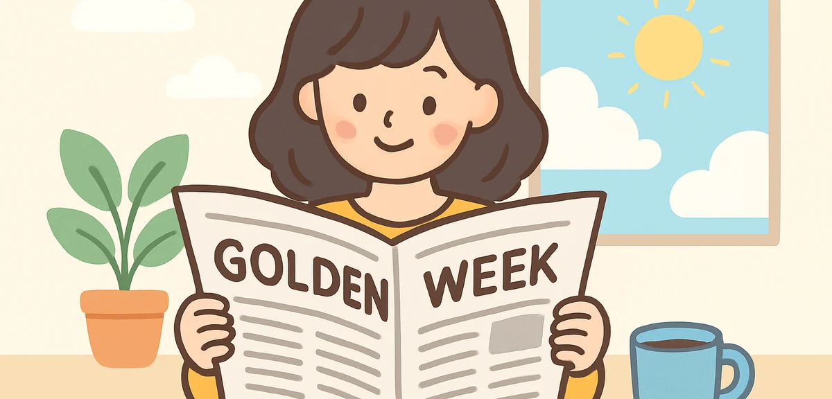 Modern Japanese newspaper article showing Golden Week headline, contemporary scene
