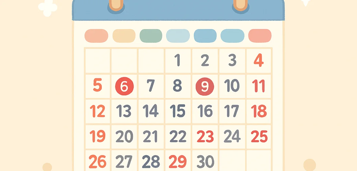 Calendar showing all Japanese national holidays marked in red, organized display