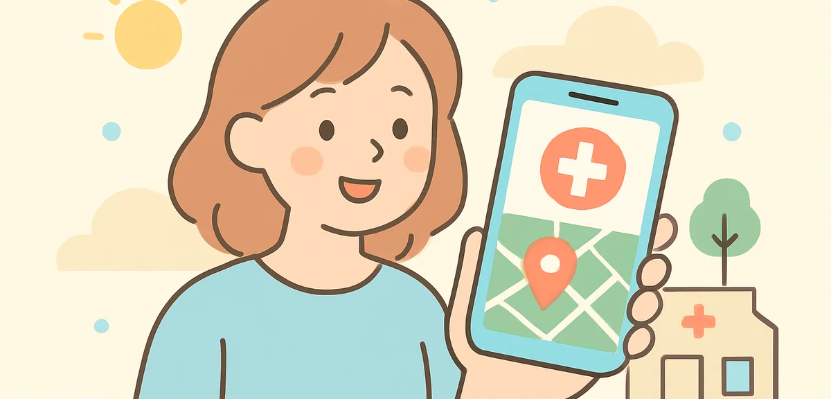 Smartphone showing medical app for finding open clinics, digital health