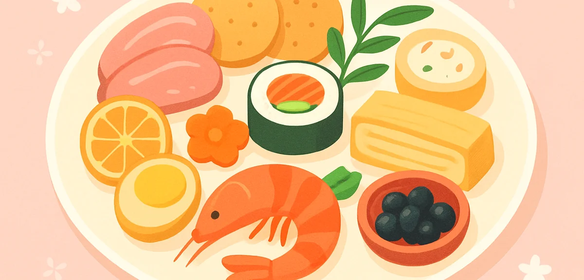 Modern fusion osechi ryori arrangement, western and Japanese elements combined, stylish presentation