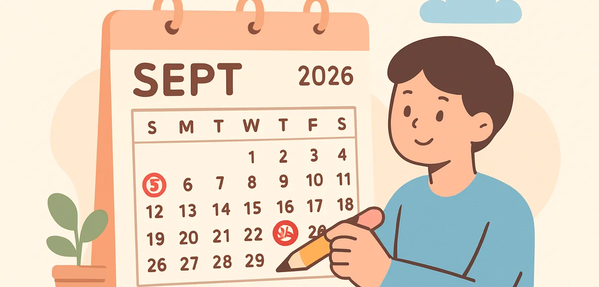 Calendar showing September 2026 with holidays marked, planning concept