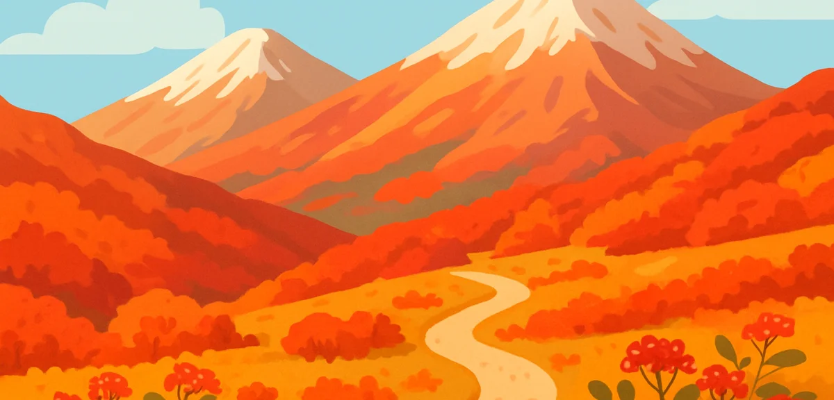 Vivid red and orange autumn foliage on the alpine slopes of Mount Kurodake and Asahidake in Daisetsu